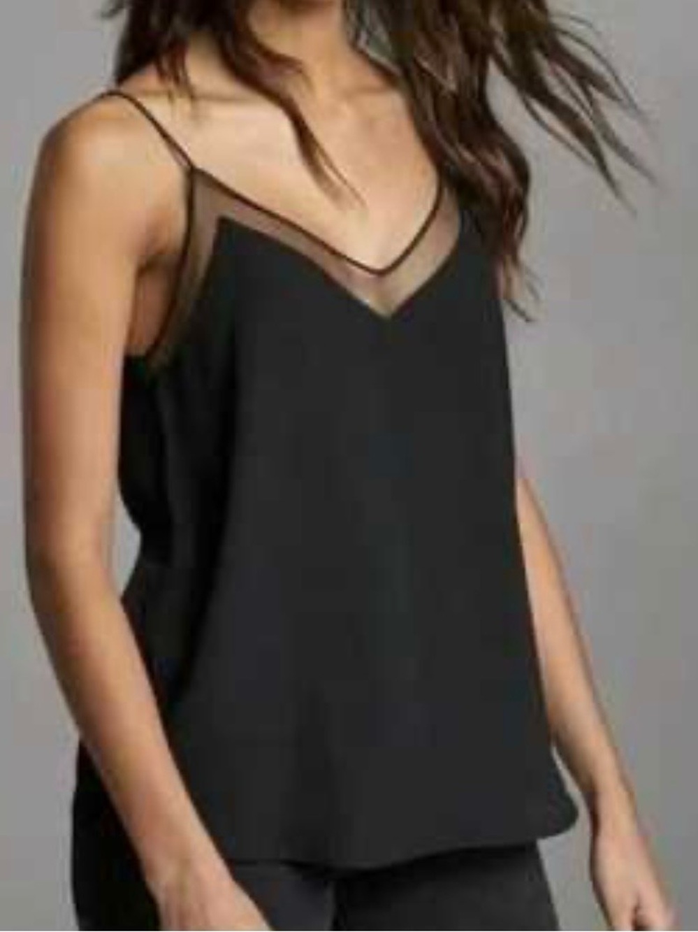 Aritzia Black V-Neck Sheer Trim Camisole